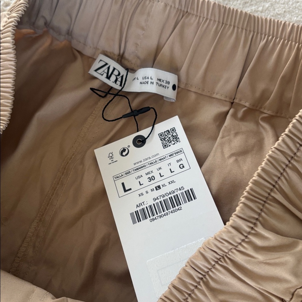 Zara Elastic‎ Waist Cargo Pants Small Wide Leg Pull On Womens Beige Tan Sz L NWT - Picture 8 of 14